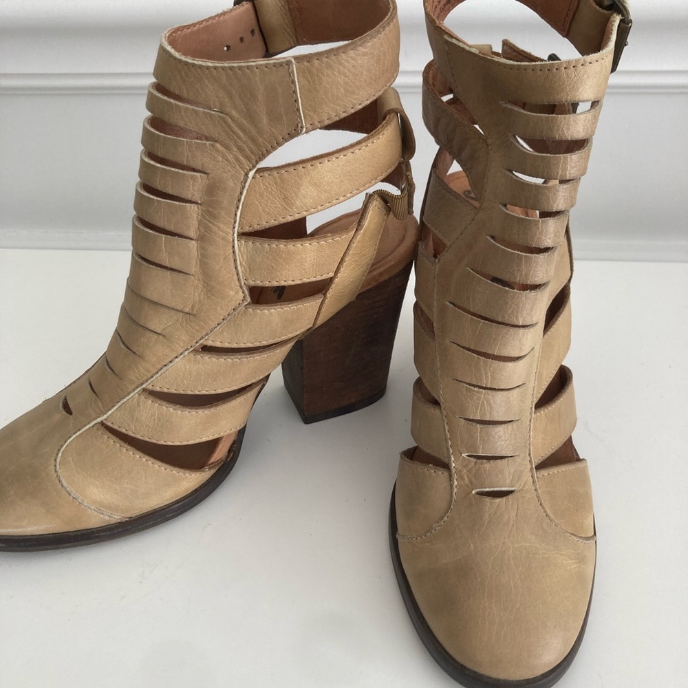 Free People Beige Strappy Heeled Boots